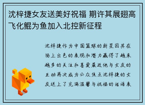 沈梓捷女友送美好祝福 期许其展翅高飞化鲲为鱼加入北控新征程
